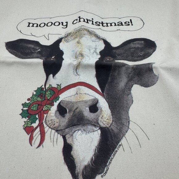 Moooy Christmas Canvas Tote Bag With Cow Design - Picture 2 of 4